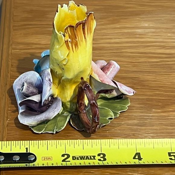 VTG Italian Capodimonte Style Hand Painted Porcelain Rose Candleholder 3.5” X 4” - Picture 8 of 11